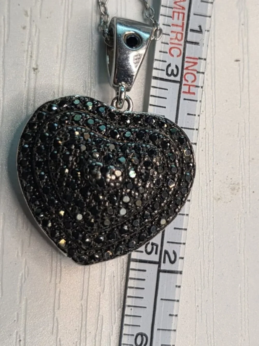 925 Sterling Silver FZN Marcasite Heart Pendant Necklace 18.5